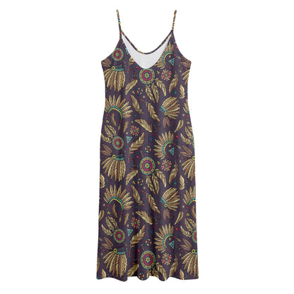 Tribal Native Indian Pattern Print Jersey Midi Cami Dress