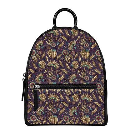 Tribal Native Indian Pattern Print Leather Backpack