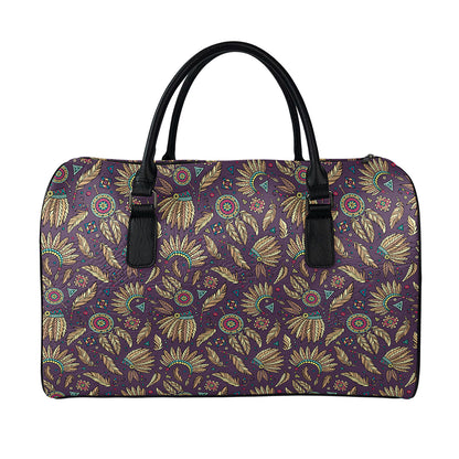 Tribal Native Indian Pattern Print Leather Duffle Bag