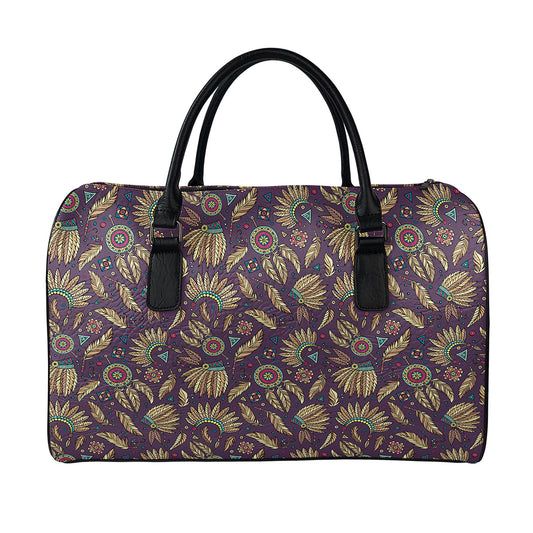Tribal Native Indian Pattern Print Leather Duffle Bag