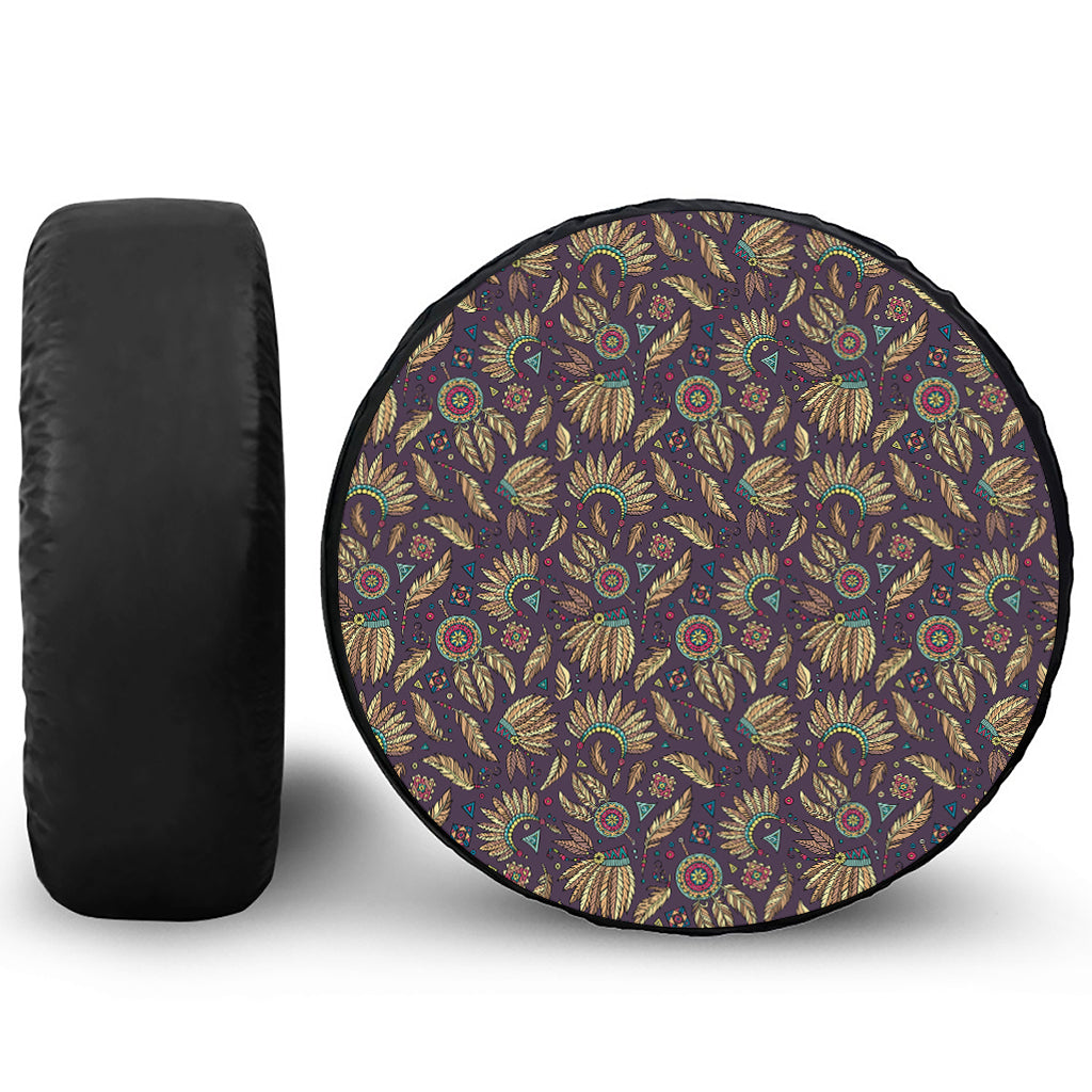 Tribal Native Indian Pattern Print Leather Spare Tire Cover