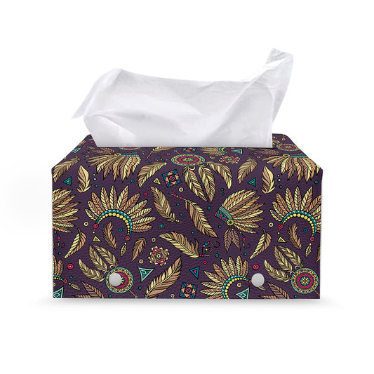 Tribal Native Indian Pattern Print Leather Tissue Box Cover