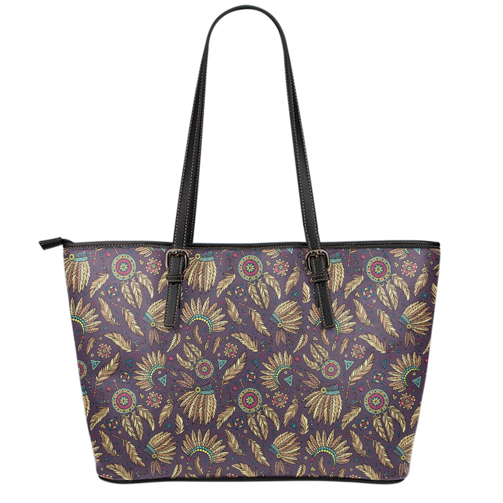 Tribal Native Indian Pattern Print Leather Tote Bag