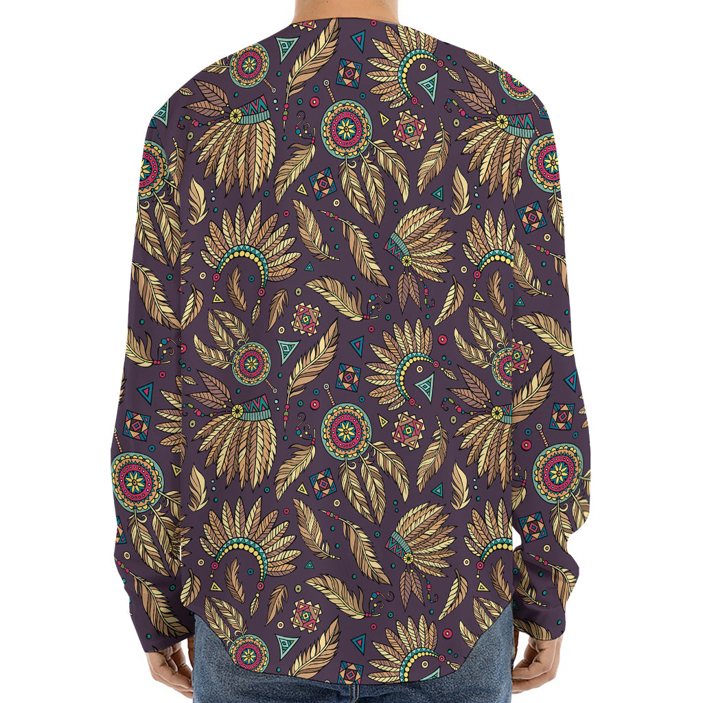 Tribal Native Indian Pattern Print Long Sleeve Baseball Jersey