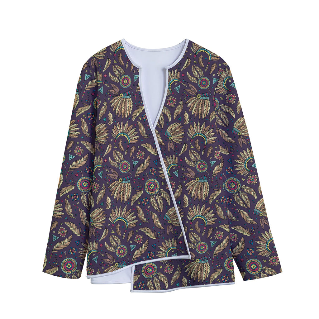 Tribal Native Indian Pattern Print Long Sleeve Short Coat