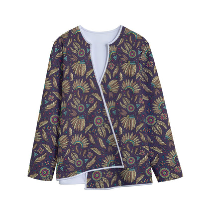 Tribal Native Indian Pattern Print Long Sleeve Short Coat