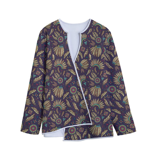 Tribal Native Indian Pattern Print Long Sleeve Short Coat
