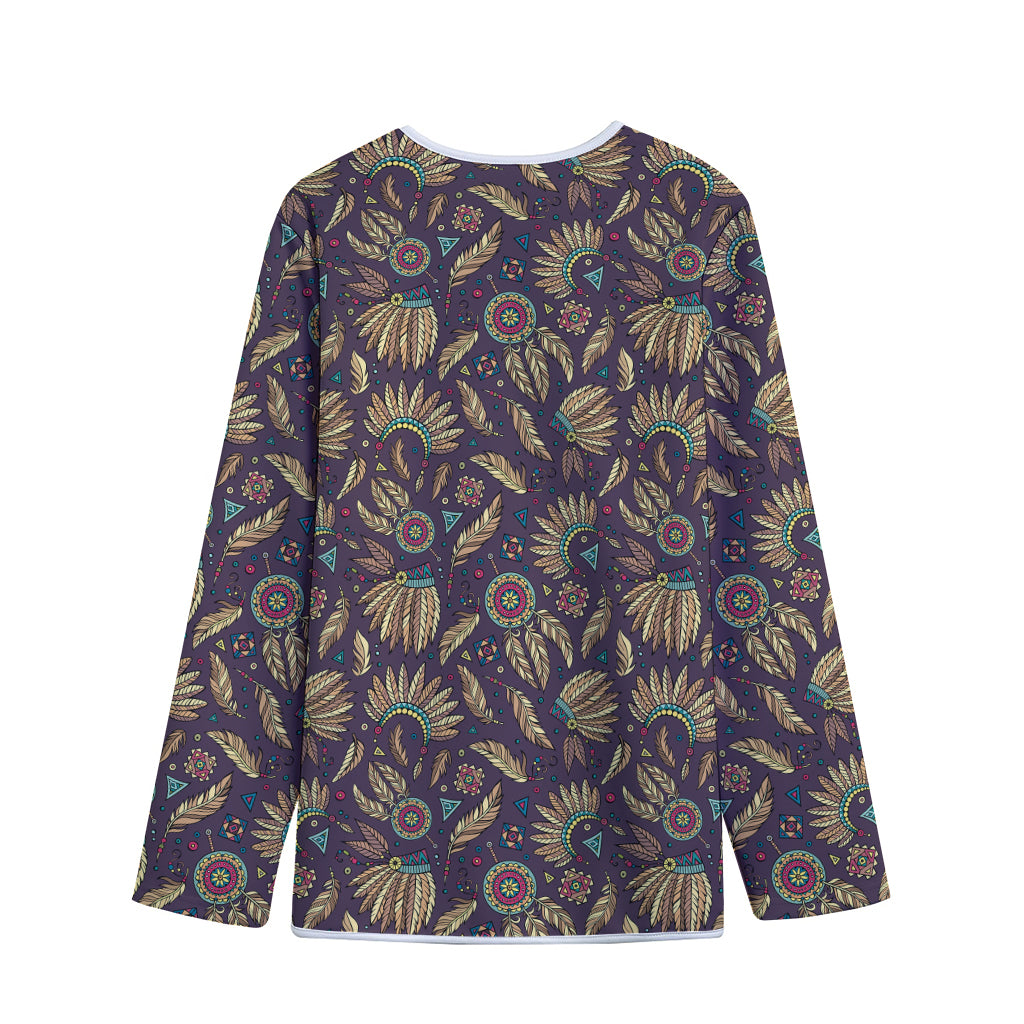 Tribal Native Indian Pattern Print Long Sleeve Short Coat