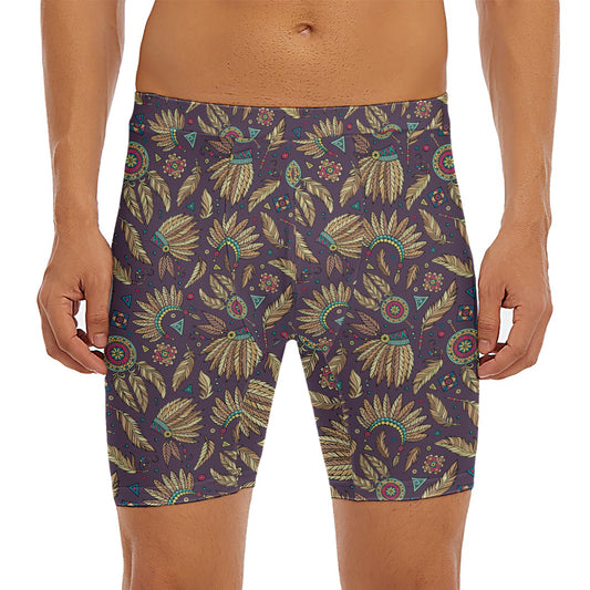 Tribal Native Indian Pattern Print Men's Long Boxer Briefs
