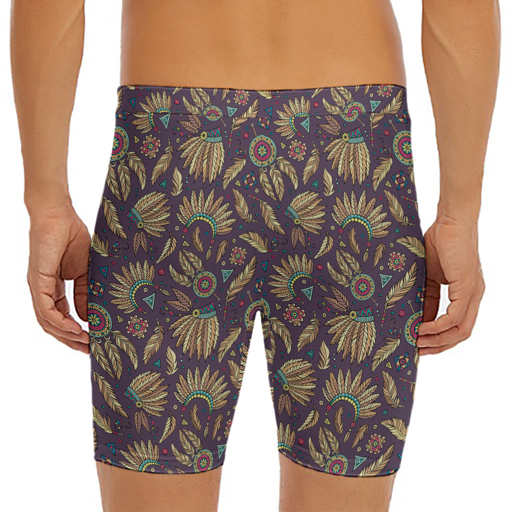 Tribal Native Indian Pattern Print Men's Long Boxer Briefs