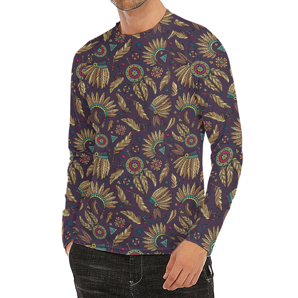 Tribal Native Indian Pattern Print Men's Long Sleeve Rash Guard