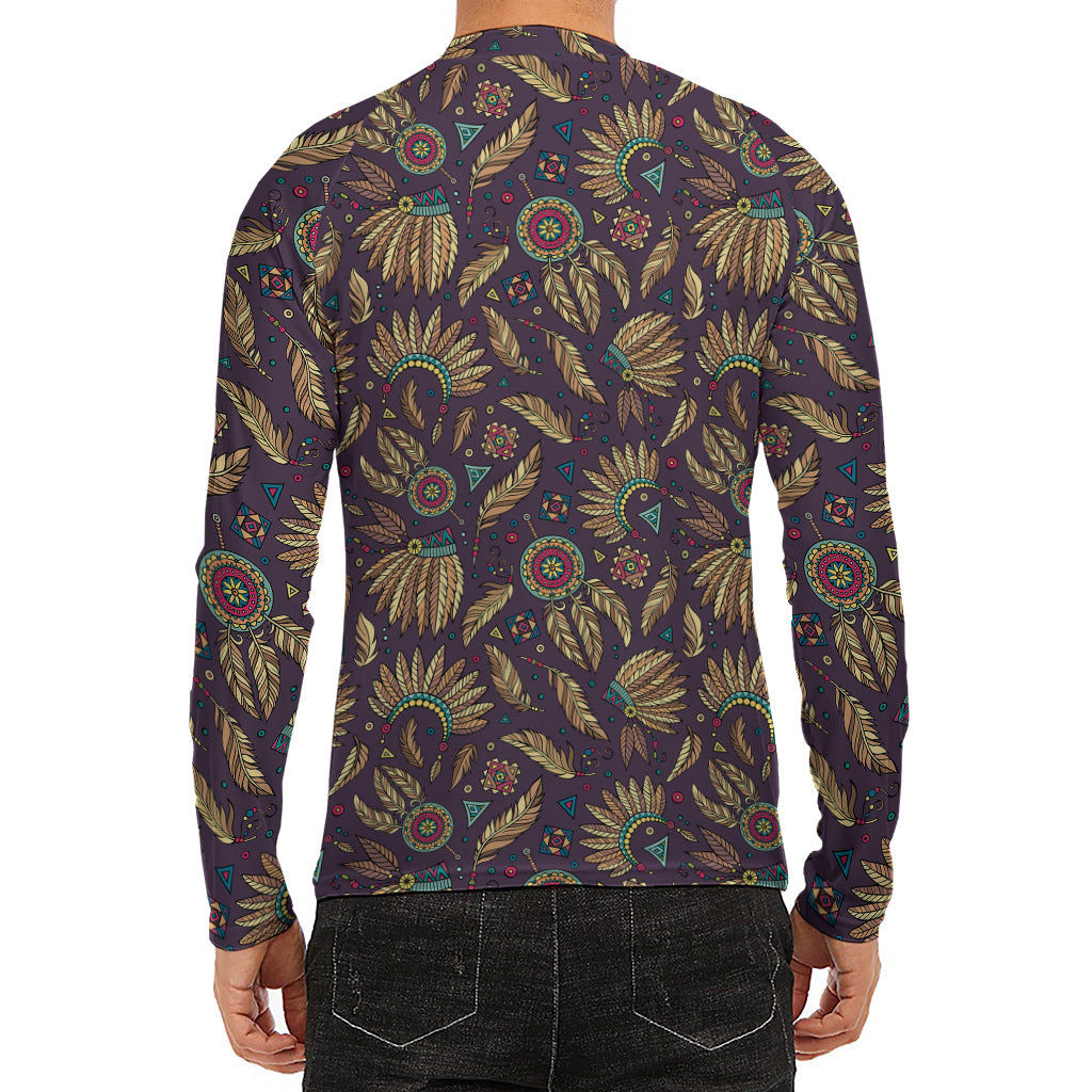 Tribal Native Indian Pattern Print Men's Long Sleeve Rash Guard