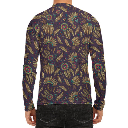 Tribal Native Indian Pattern Print Men's Long Sleeve Rash Guard
