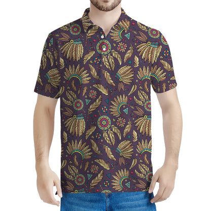 Tribal Native Indian Pattern Print Men's Polo Shirt