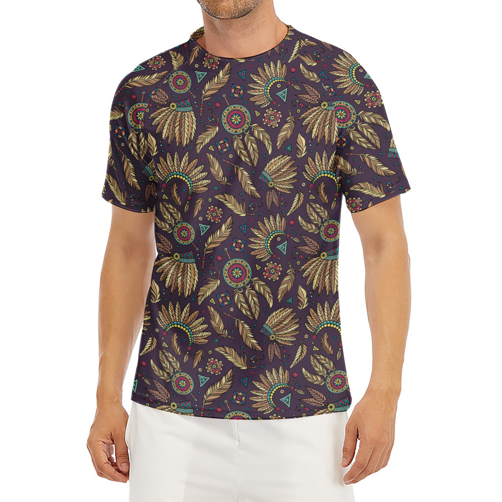 Tribal Native Indian Pattern Print Men's Short Sleeve Rash Guard