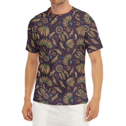 Tribal Native Indian Pattern Print Men's Short Sleeve Rash Guard