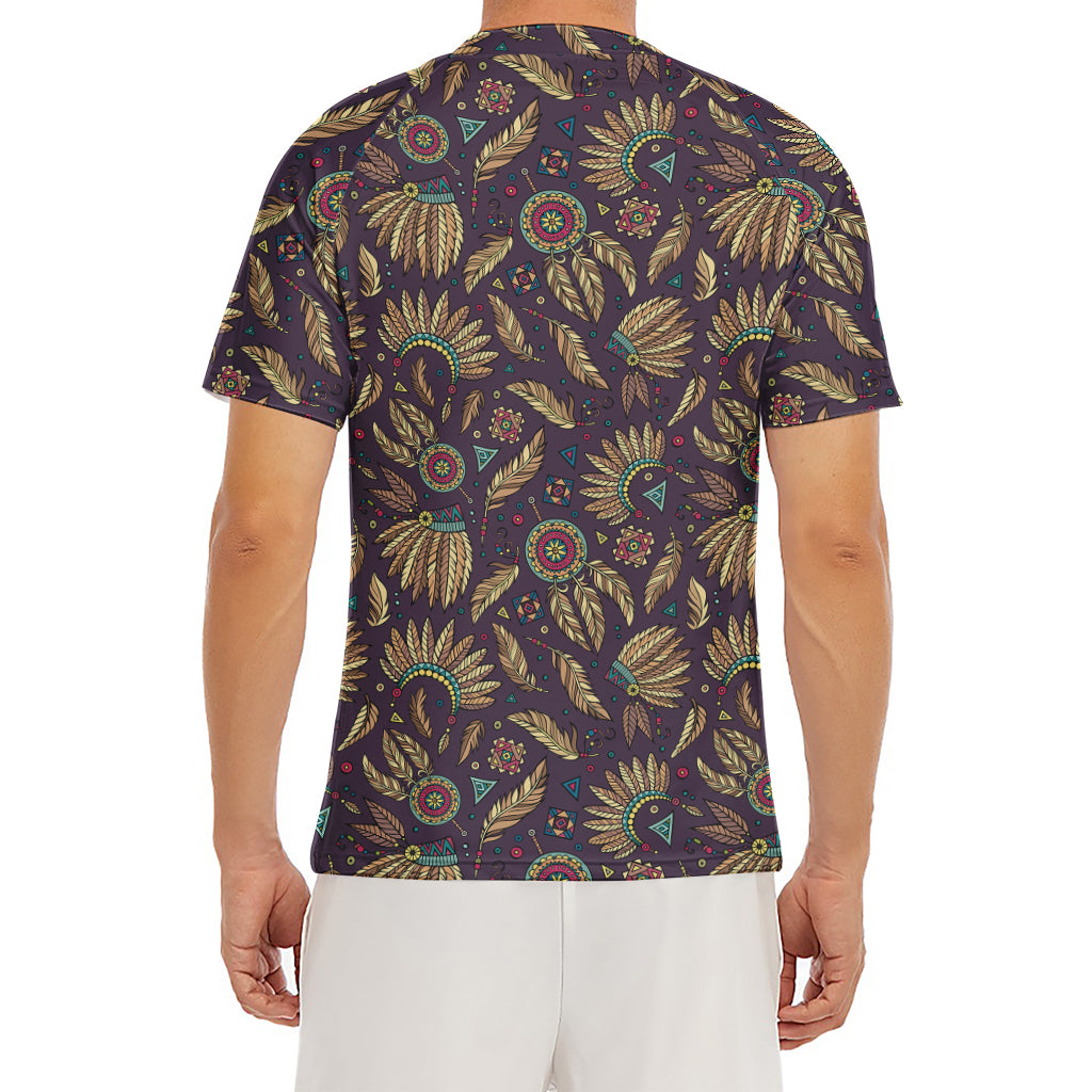Tribal Native Indian Pattern Print Men's Short Sleeve Rash Guard