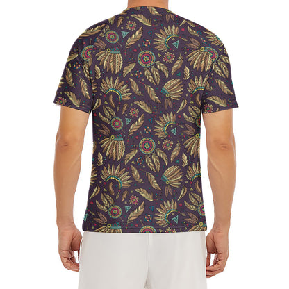 Tribal Native Indian Pattern Print Men's Short Sleeve Rash Guard