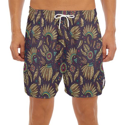 Tribal Native Indian Pattern Print Men's Split Running Shorts