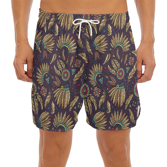 Tribal Native Indian Pattern Print Men's Split Running Shorts