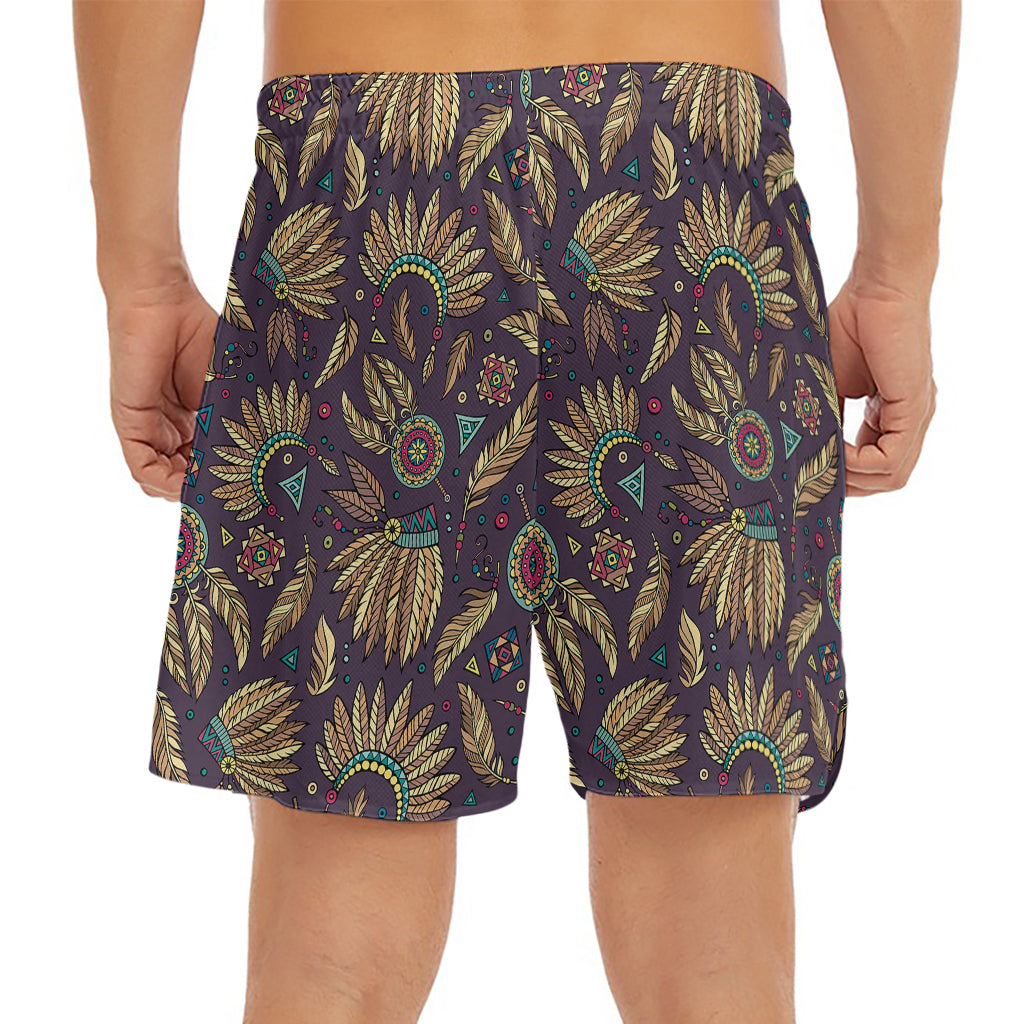 Tribal Native Indian Pattern Print Men's Split Running Shorts