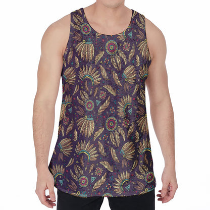 Tribal Native Indian Pattern Print Men's Velvet Tank Top