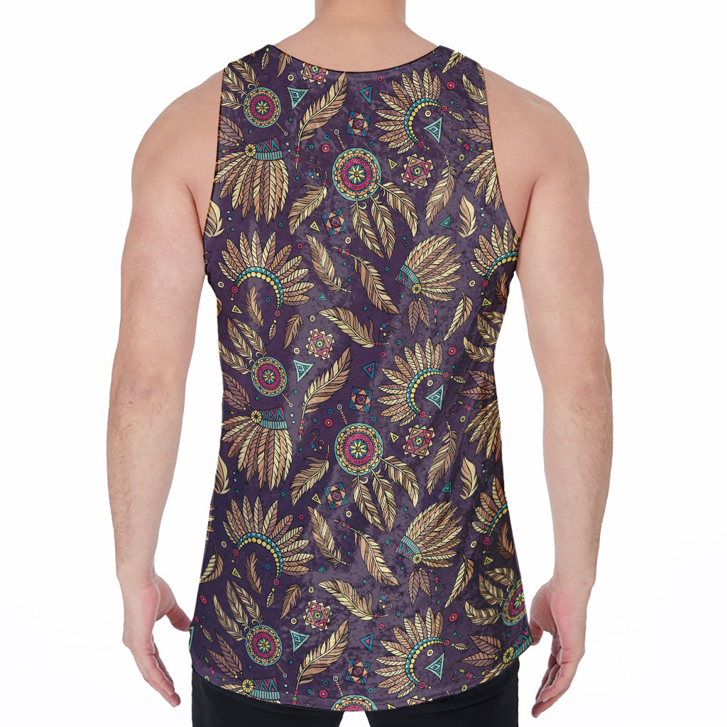 Tribal Native Indian Pattern Print Men's Velvet Tank Top