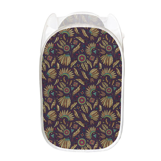 Tribal Native Indian Pattern Print Mesh Laundry Hamper