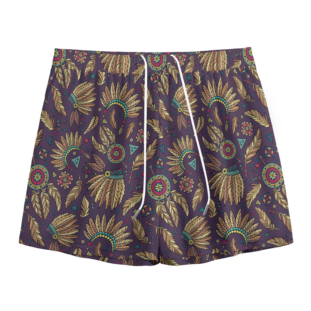 Tribal Native Indian Pattern Print Mesh Shorts