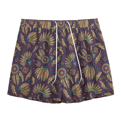 Tribal Native Indian Pattern Print Mesh Shorts