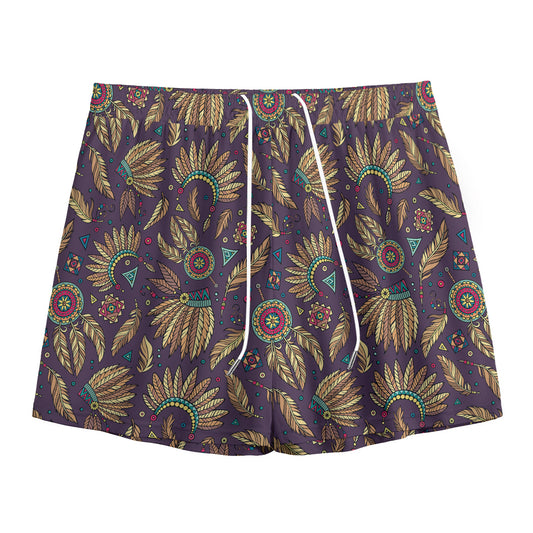 Tribal Native Indian Pattern Print Mesh Shorts