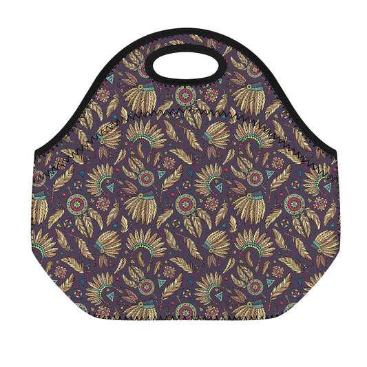 Tribal Native Indian Pattern Print Neoprene Lunch Bag