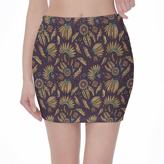 Tribal Native Indian Pattern Print Pencil Mini Skirt