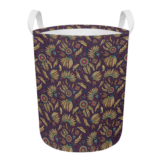Tribal Native Indian Pattern Print Round Laundry Basket