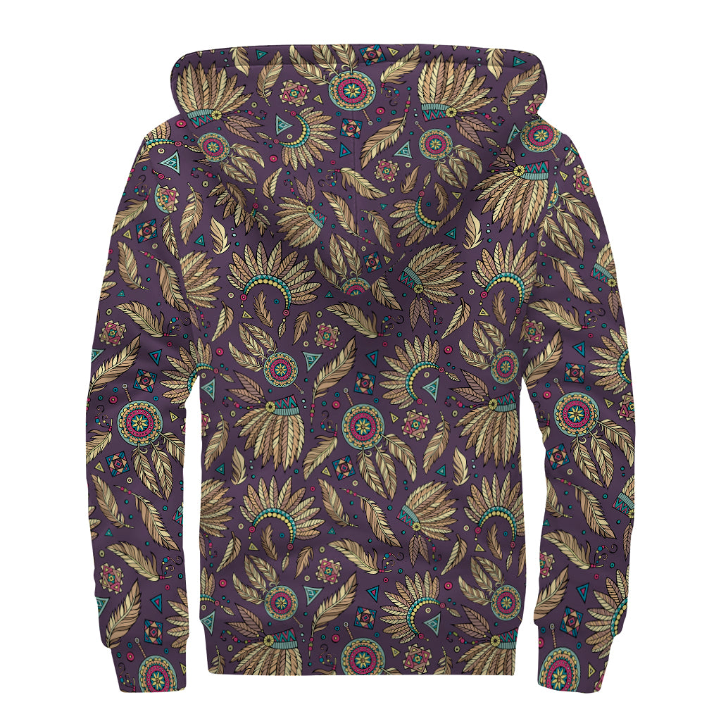 Tribal Native Indian Pattern Print Sherpa Lined Zip Up Hoodie