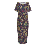 Tribal Native Indian Pattern Print Short Sleeve Long Nightdress