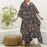 Tribal Native Indian Pattern Print Silk V-Neck Kaftan Dress