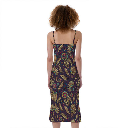 Tribal Native Indian Pattern Print Slim Fit Midi Cami Dress