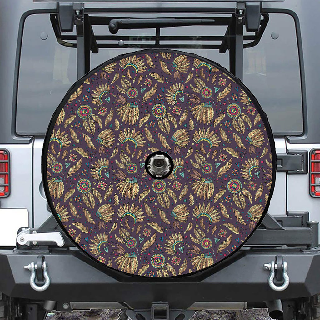 Tribal Native Indian Pattern Print Tire Cover With Camera Hole