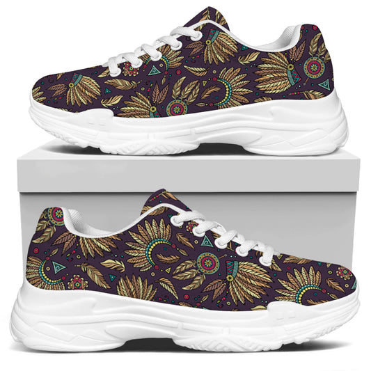 Tribal Native Indian Pattern Print White Chunky Shoes