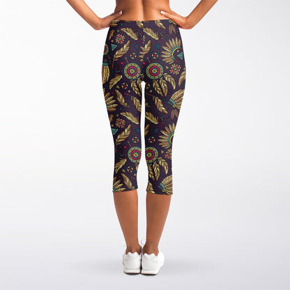 Tribal Native Indian Pattern Print Women's Capri Leggings