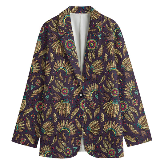 Tribal Native Indian Pattern Print Women's Cotton Blazer