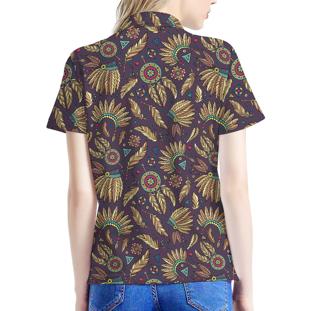 Tribal Native Indian Pattern Print Women's Polo Shirt