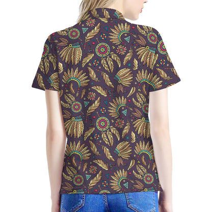 Tribal Native Indian Pattern Print Women's Polo Shirt
