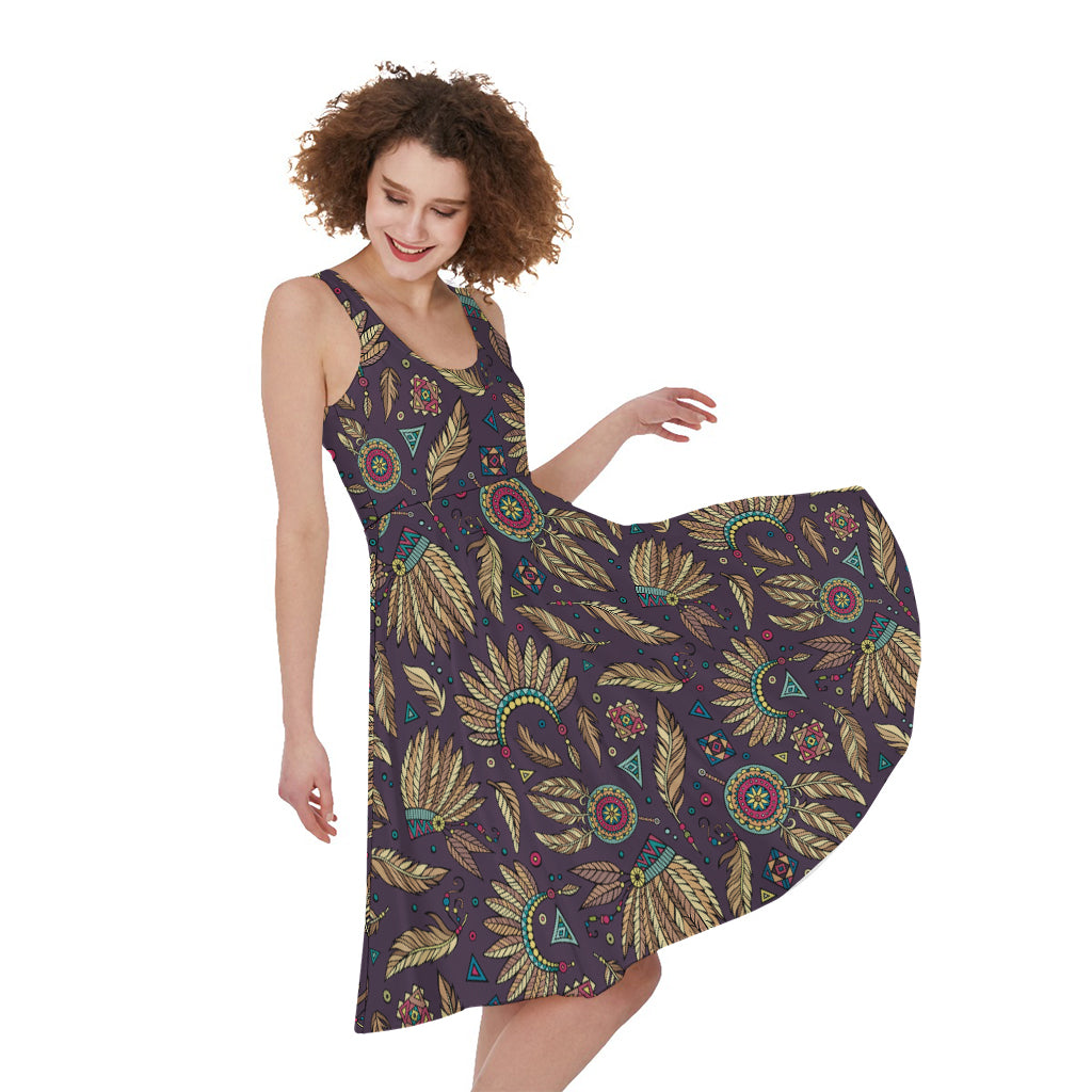 Tribal Native Indian Pattern Print Women's Sleeveless Dress