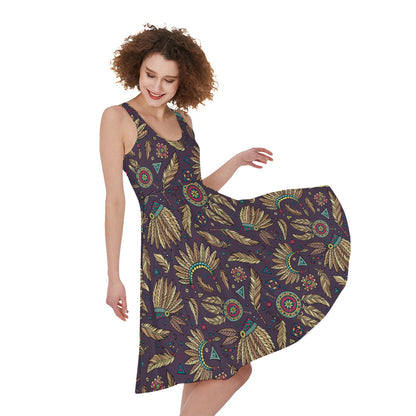 Tribal Native Indian Pattern Print Women's Sleeveless Dress