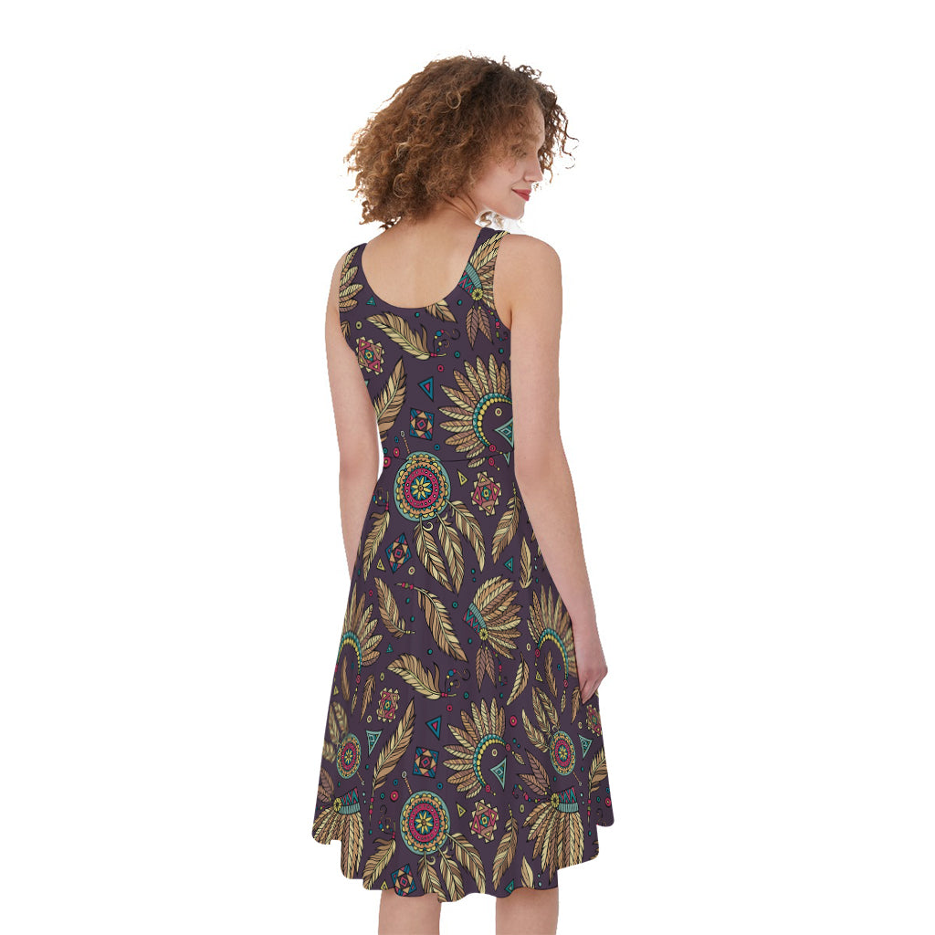 Tribal Native Indian Pattern Print Women's Sleeveless Dress