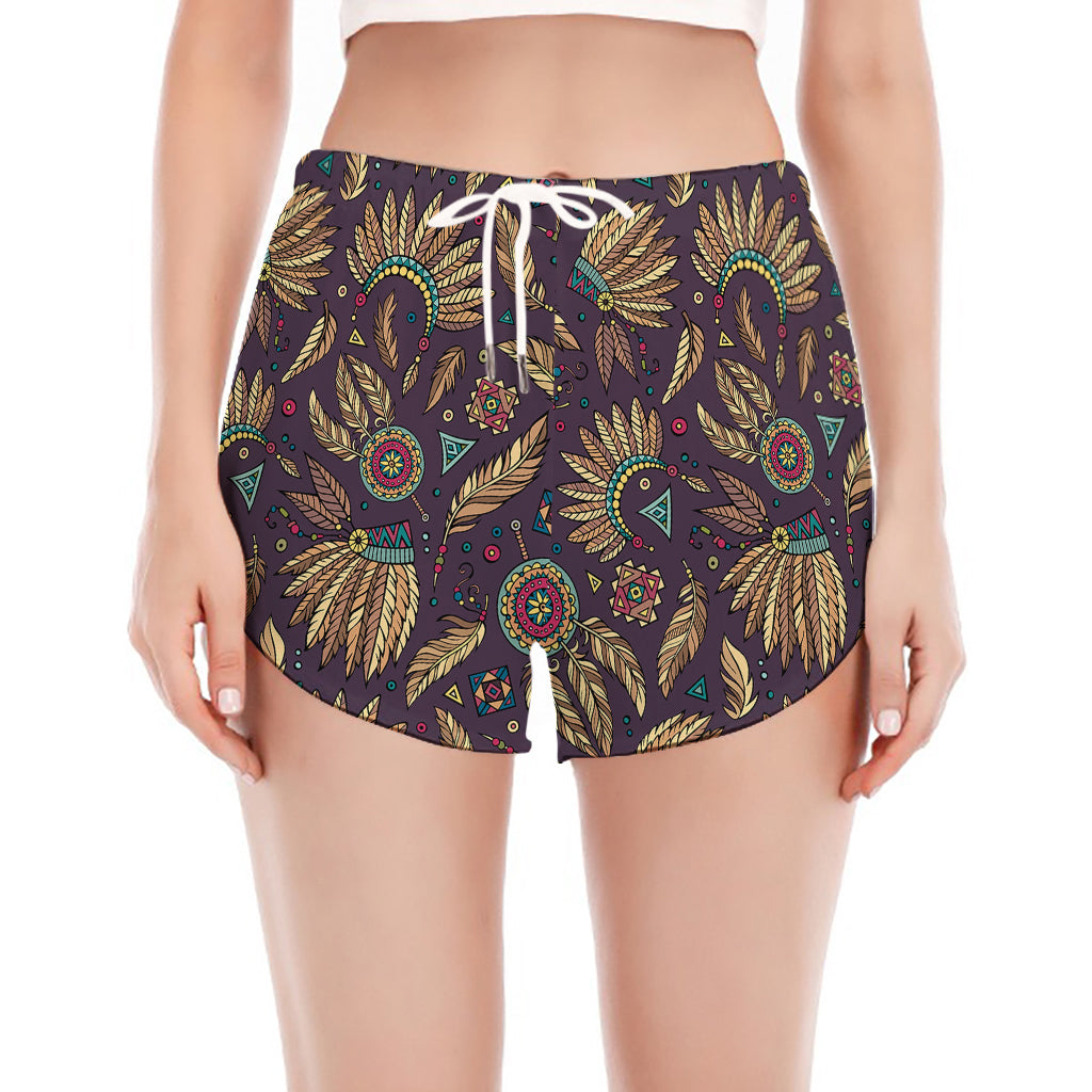 Tribal Native Indian Pattern Print Women's Split Running Shorts