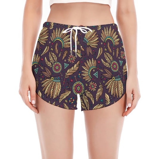 Tribal Native Indian Pattern Print Women's Split Running Shorts