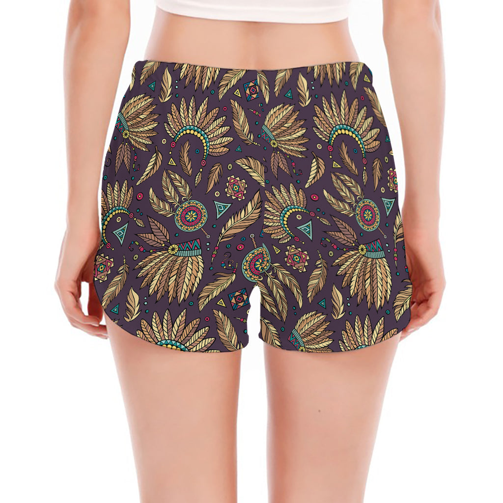 Tribal Native Indian Pattern Print Women's Split Running Shorts